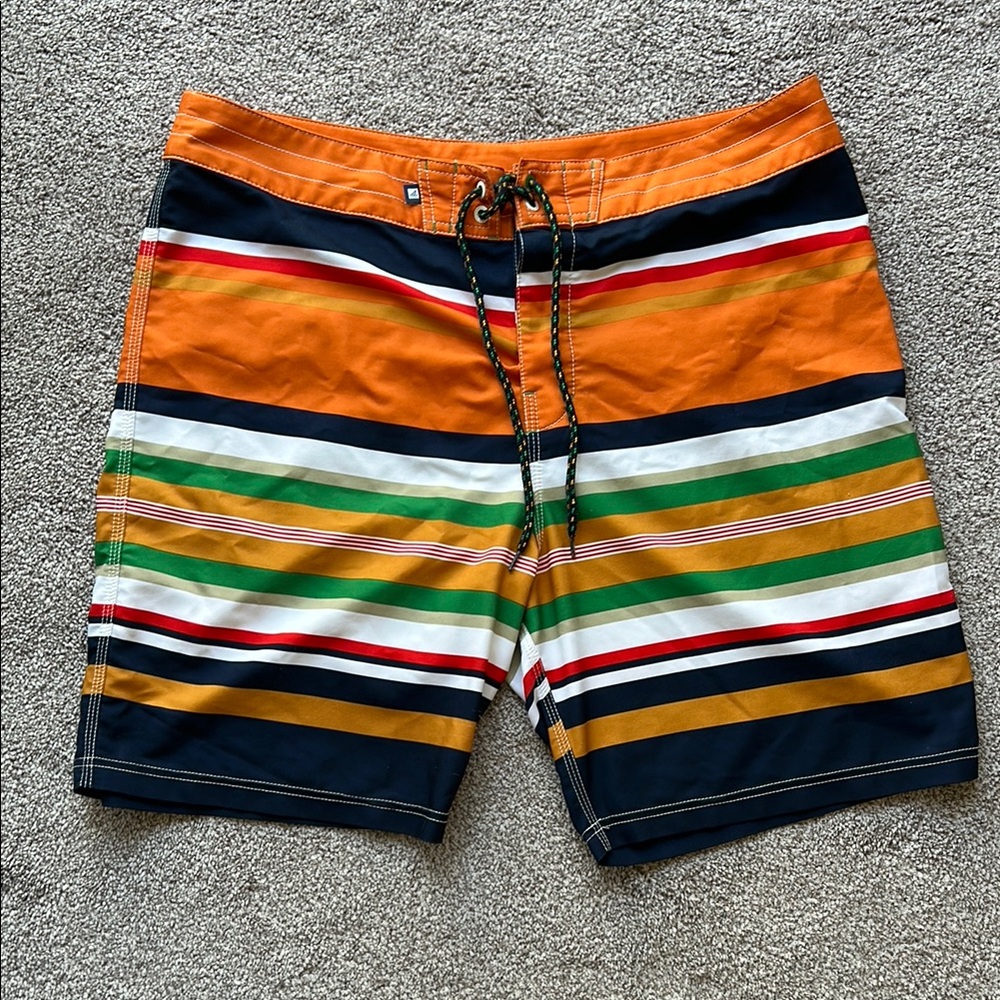 Sperry Orange and Green Striped Swim Board Shorts